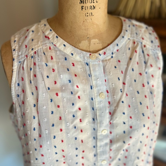 LOFT red, white and blue button down sleeveless Swiss dot top medium - Picture 8 of 8